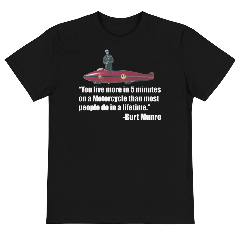 Burt Munro Motorcycle Quote Black T Shirt