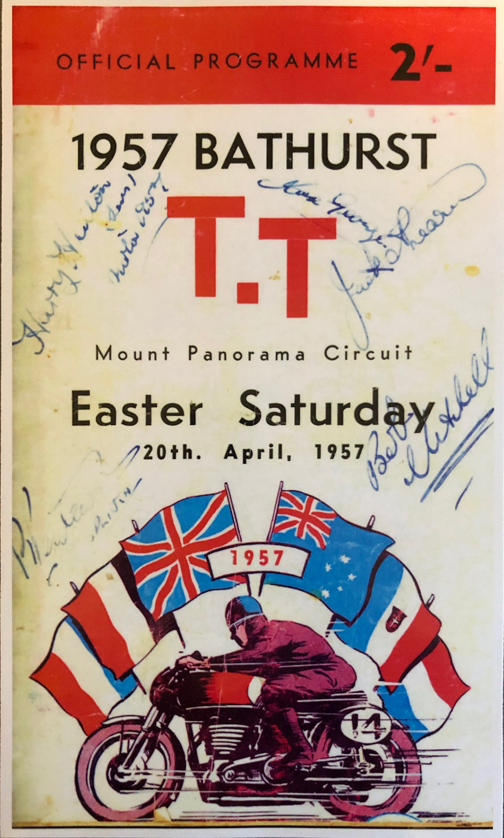 1957 Bathurst Easter Motorcycle T.T Signed A3 Poster
